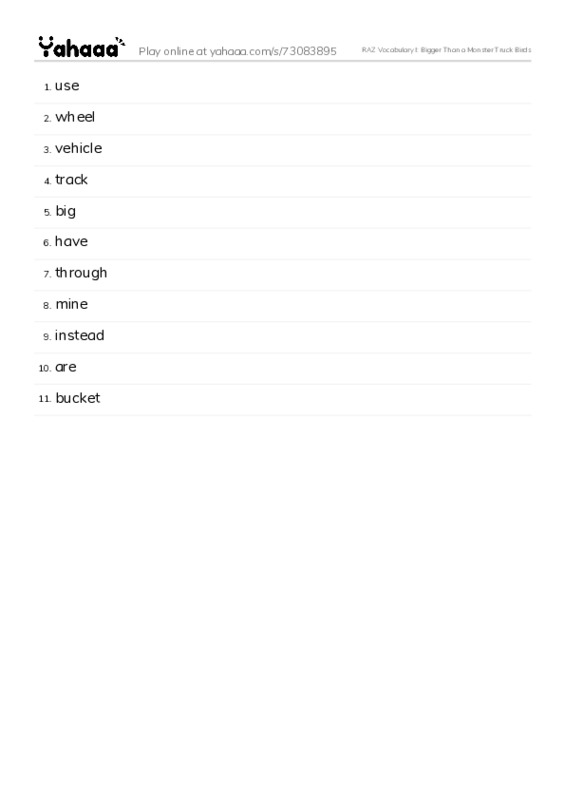 RAZ Vocabulary I: Bigger Than a Monster Truck Birds PDF words glossary