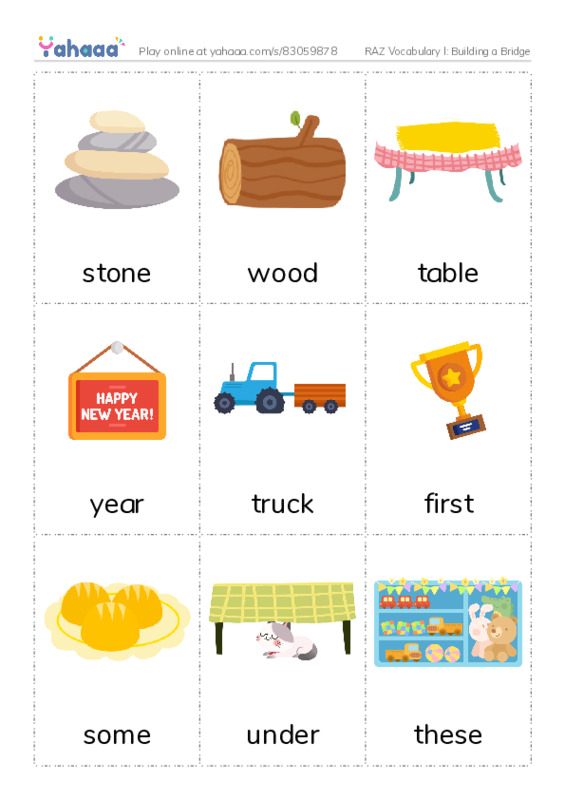RAZ Vocabulary I: Building a Bridge PDF flaschards with images