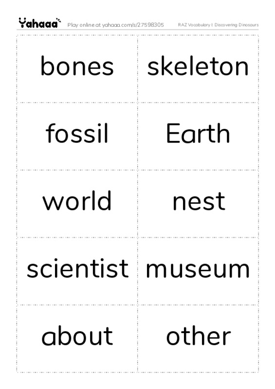 RAZ Vocabulary I: Discovering Dinosaurs PDF two columns flashcards