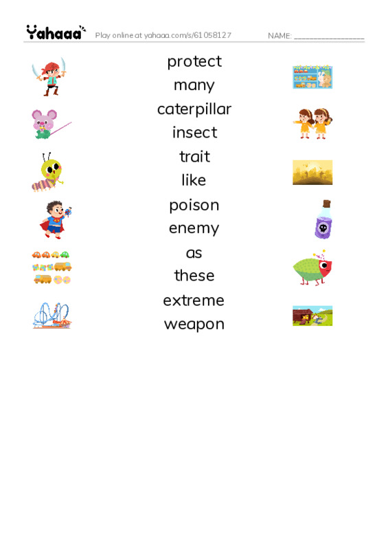 RAZ Vocabulary I: Extreme Insects PDF three columns match words