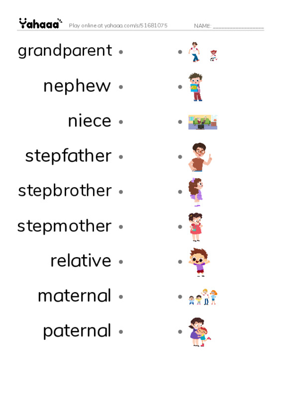RAZ Vocabulary I: Families PDF link match words worksheet