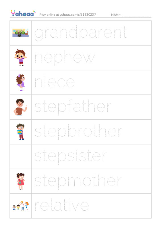 RAZ Vocabulary I: Families PDF one column image words