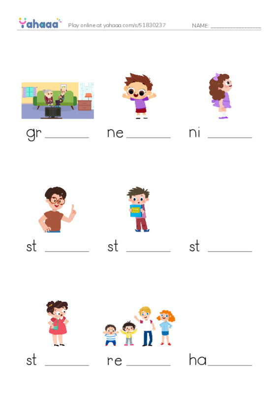 RAZ Vocabulary I: Families PDF worksheet to fill in words gaps