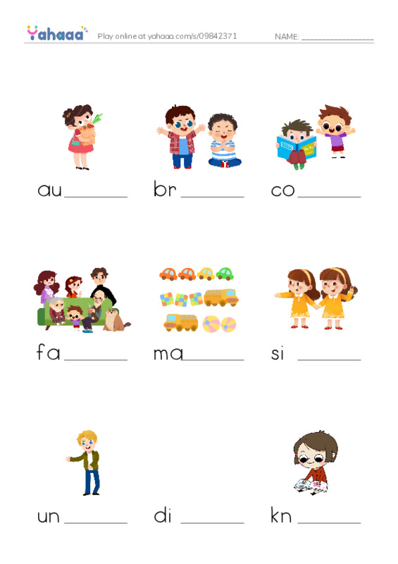 RAZ Vocabulary I: Families1 PDF worksheet to fill in words gaps