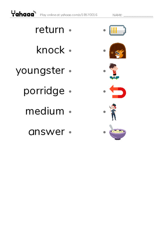 RAZ Vocabulary I: Goldilocks and the Other Three Bears PDF link match words worksheet