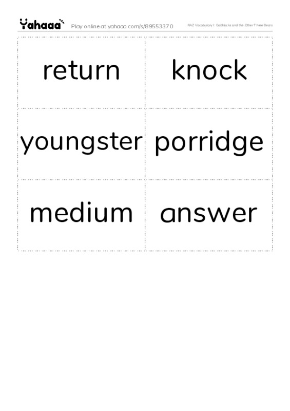 RAZ Vocabulary I: Goldilocks and the Other Three Bears PDF two columns flashcards
