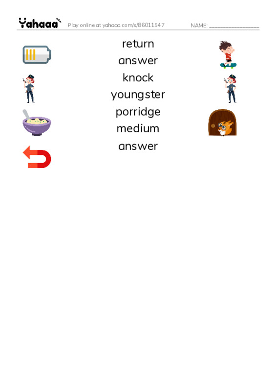 RAZ Vocabulary I: Goldilocks and the Three Bears PDF three columns match words