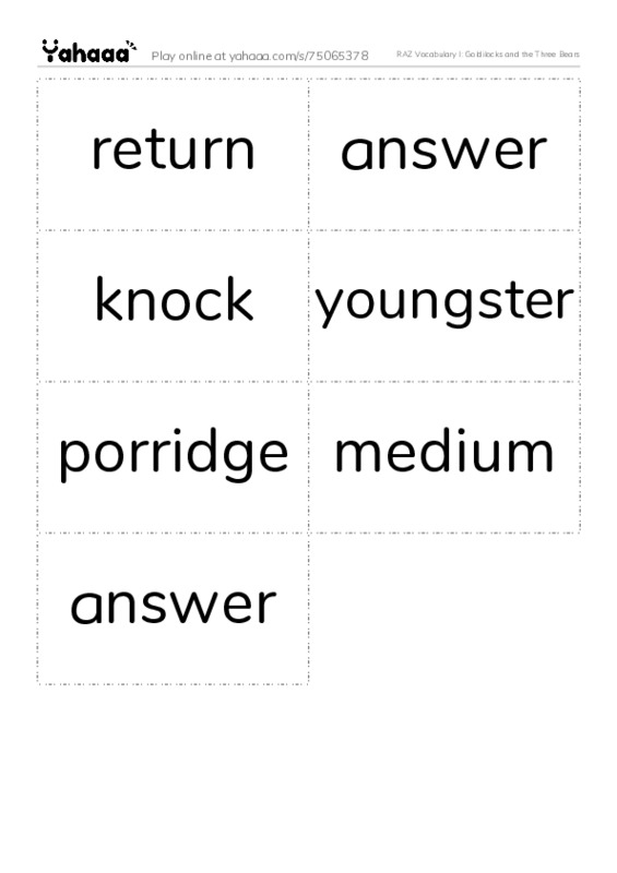 RAZ Vocabulary I: Goldilocks and the Three Bears PDF two columns flashcards