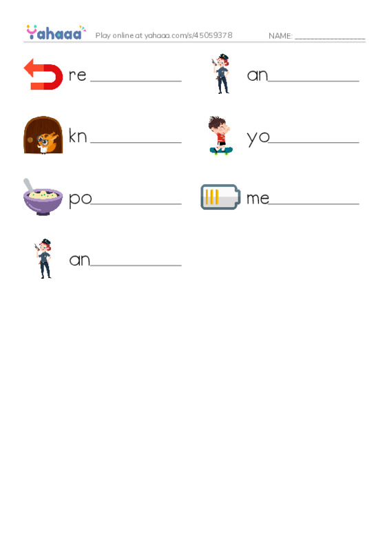 RAZ Vocabulary I: Goldilocks and the Three Bears PDF worksheet writing row