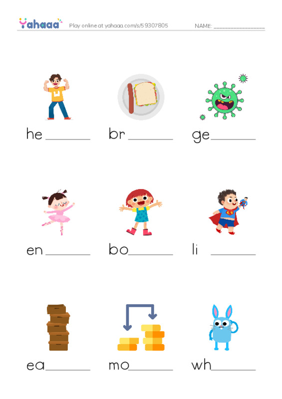 RAZ Vocabulary I: Healthy Me PDF worksheet to fill in words gaps