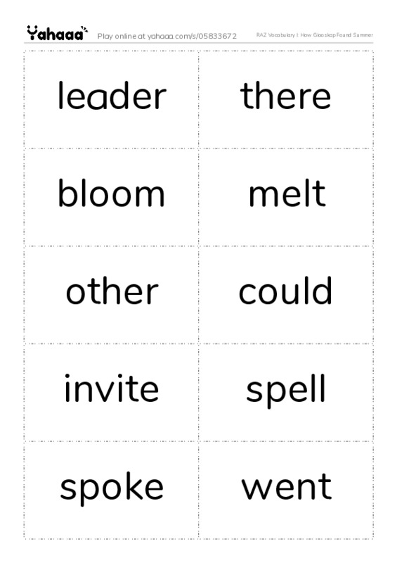 RAZ Vocabulary I: How Glooskap Found Summer PDF two columns flashcards