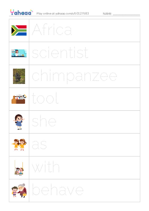 RAZ Vocabulary I: Jane Goodall PDF one column image words