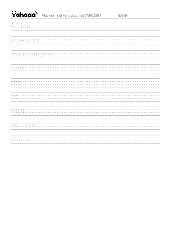 RAZ Vocabulary I: Jane Goodall PDF write between the lines worksheet