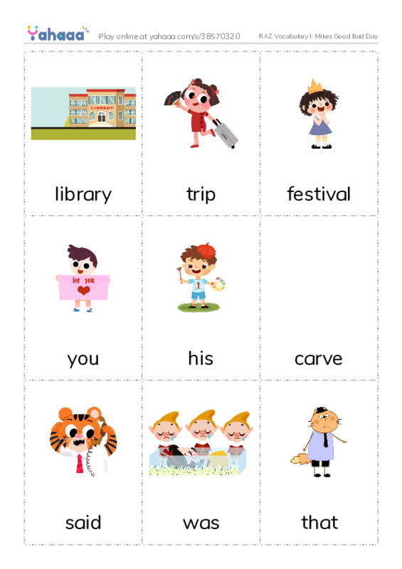 RAZ Vocabulary I: Mikes Good Bad Day PDF flaschards with images