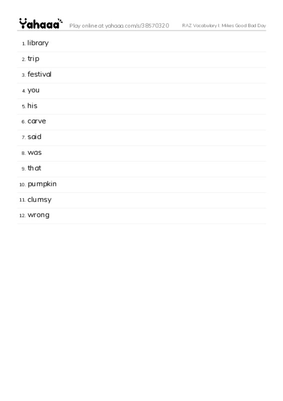 RAZ Vocabulary I: Mikes Good Bad Day PDF words glossary