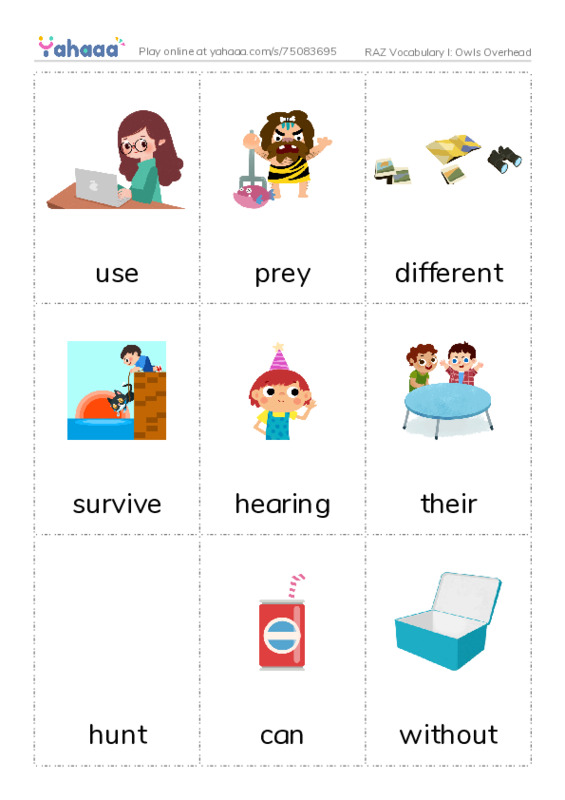 RAZ Vocabulary I: Owls Overhead PDF flaschards with images