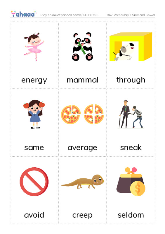 RAZ Vocabulary I: Slow and Slower PDF flaschards with images