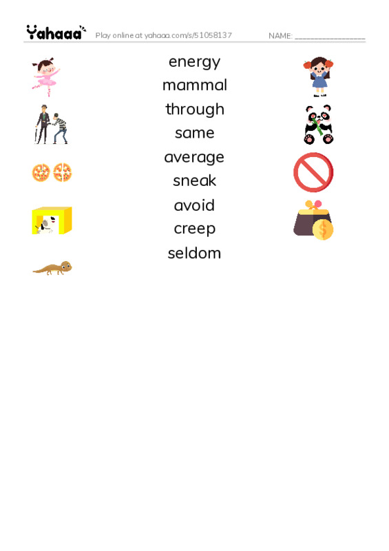 RAZ Vocabulary I: Slow and Slower PDF three columns match words