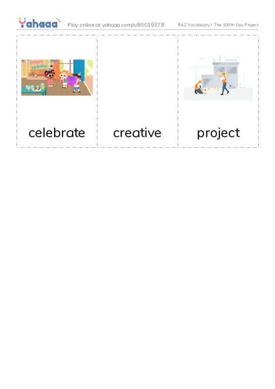 RAZ Vocabulary I: The 100th Day Project PDF flaschards with images