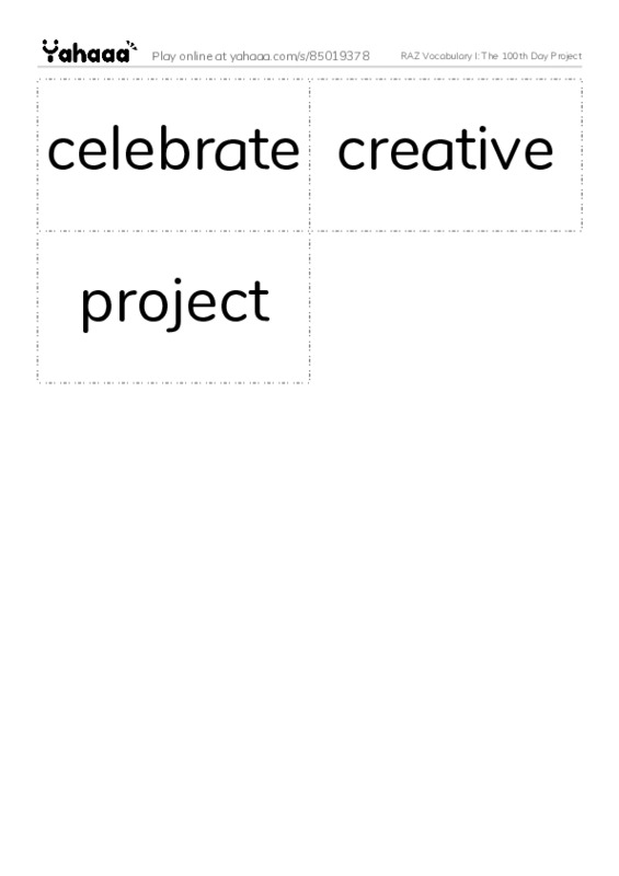 RAZ Vocabulary I: The 100th Day Project PDF two columns flashcards