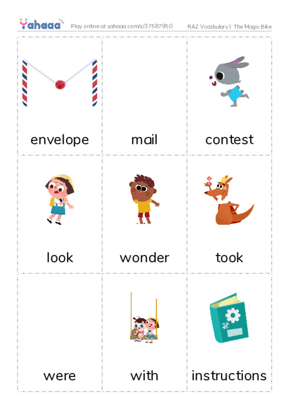RAZ Vocabulary I: The Magic Bike PDF flaschards with images
