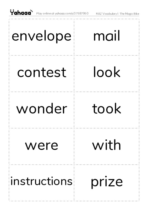 RAZ Vocabulary I: The Magic Bike PDF two columns flashcards