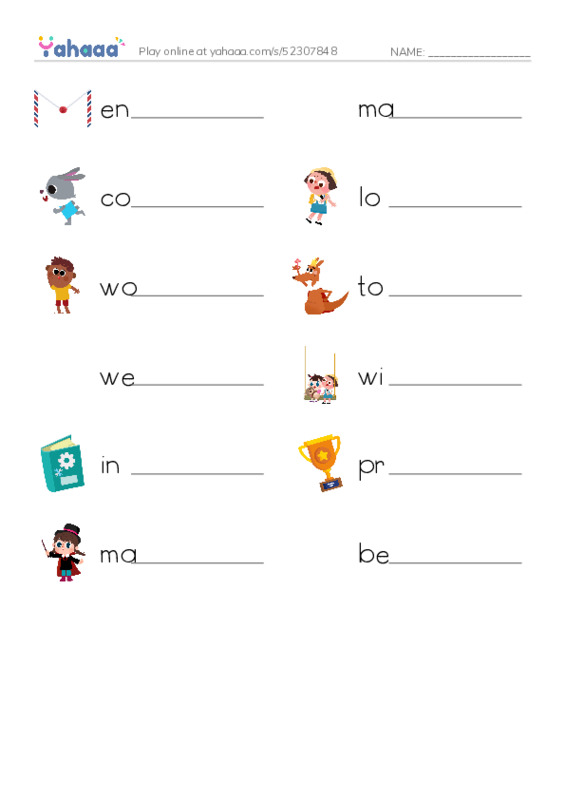RAZ Vocabulary I: The Magic Bike PDF worksheet writing row