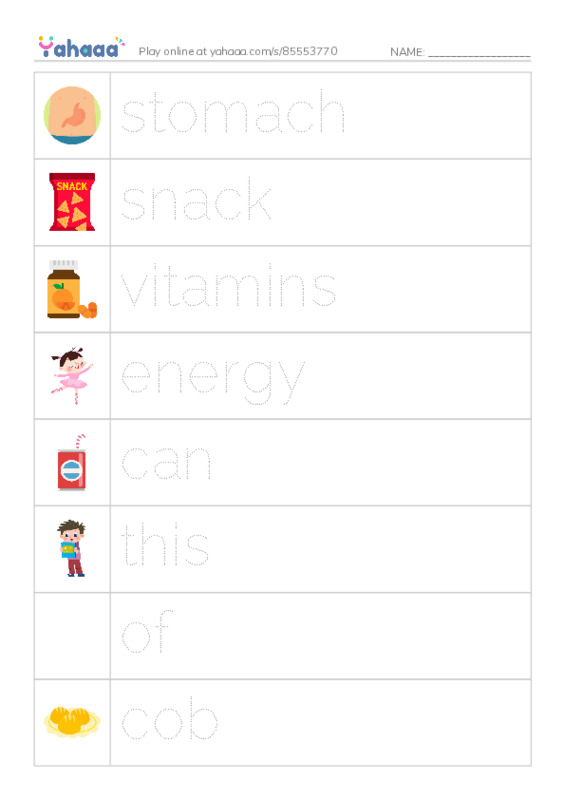 RAZ Vocabulary J: A Rainbow of Food PDF one column image words