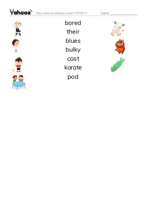 RAZ Vocabulary J: Broken Arm Blues PDF three columns match words