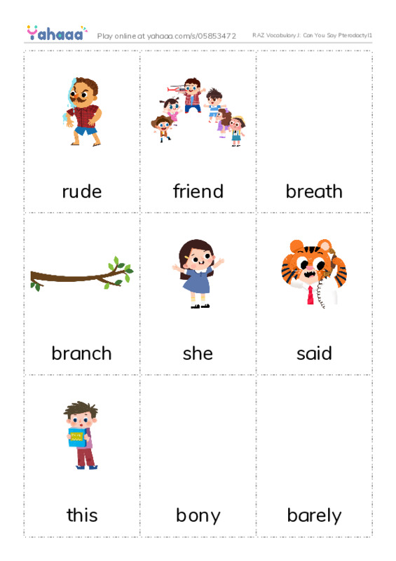 RAZ Vocabulary J: Can You Say Pterodactyl1 PDF flaschards with images