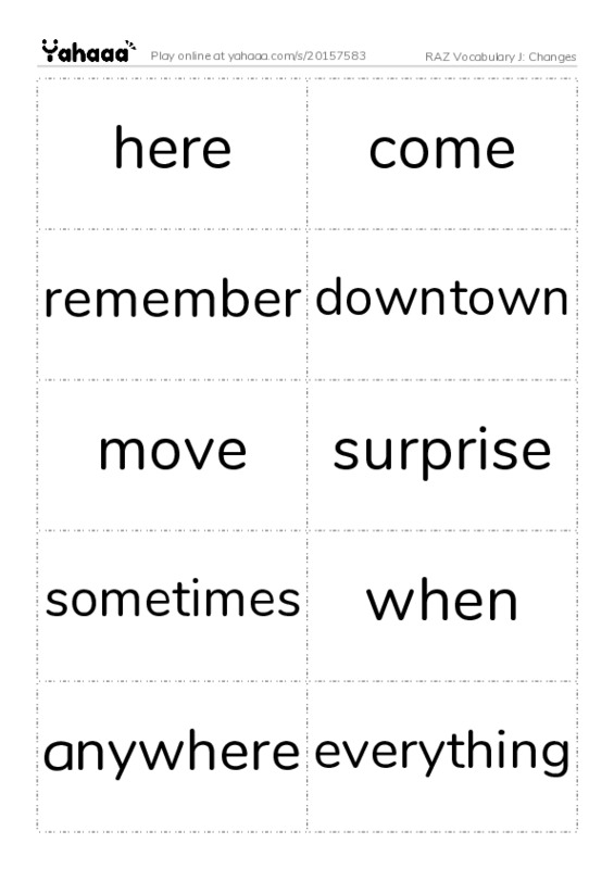 RAZ Vocabulary J: Changes PDF two columns flashcards