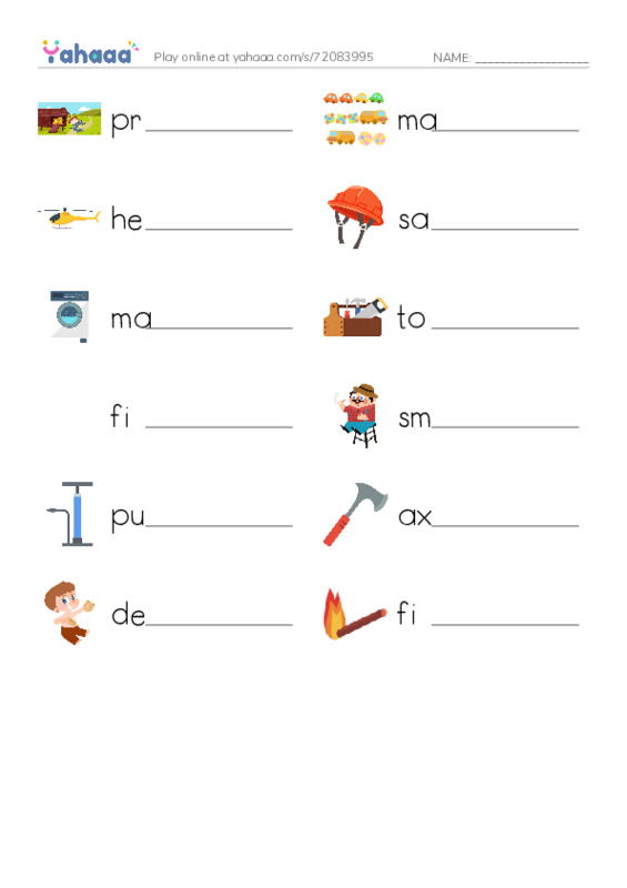 RAZ Vocabulary J: Firefighters PDF worksheet writing row