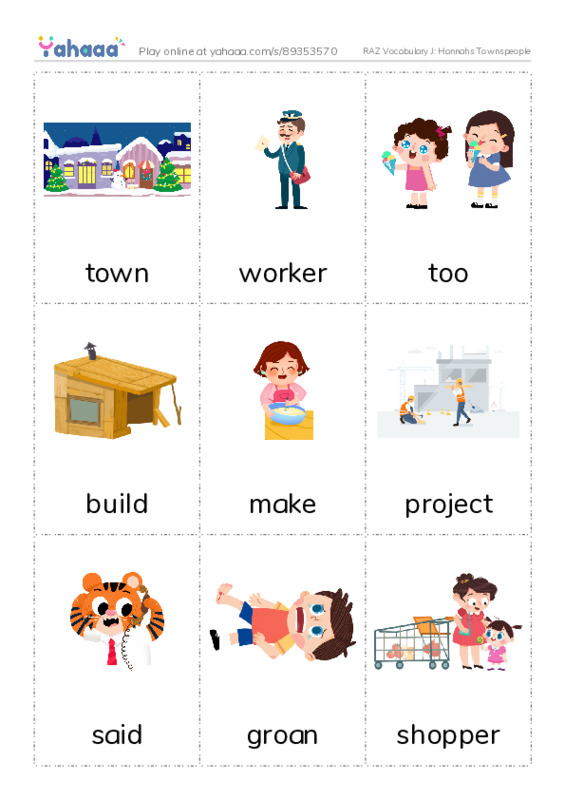 RAZ Vocabulary J: Hannahs Townspeople PDF flaschards with images