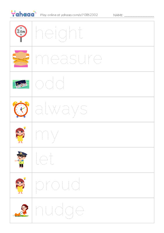 RAZ Vocabulary J: Im the Tall One PDF one column image words