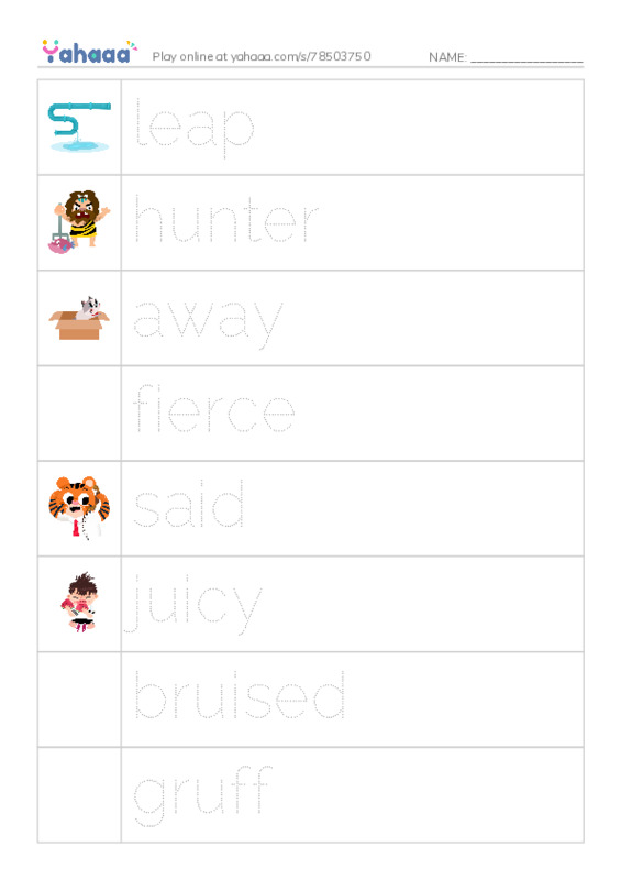 RAZ Vocabulary J: Leopard Ram and Jackal PDF one column image words