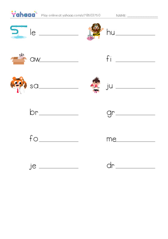RAZ Vocabulary J: Leopard Ram and Jackal PDF worksheet writing row