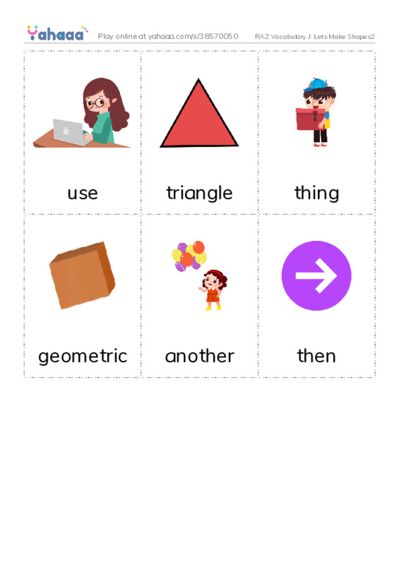RAZ Vocabulary J: Lets Make Shapes2 PDF flaschards with images