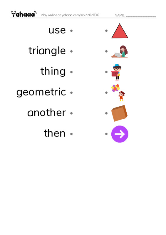 RAZ Vocabulary J: Lets Make Shapes2 PDF link match words worksheet