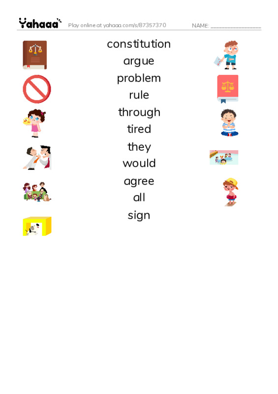 RAZ Vocabulary J: The Creature Constitution PDF three columns match words