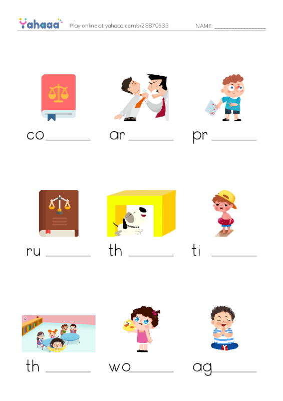 RAZ Vocabulary J: The Creature Constitution PDF worksheet to fill in words gaps