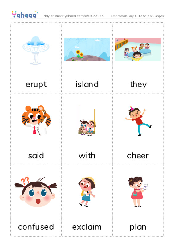 RAZ Vocabulary J: The Ship of Shapes PDF flaschards with images