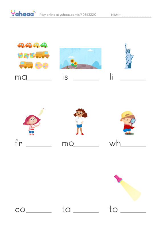 RAZ Vocabulary J: The Story of the Statue PDF worksheet to fill in words gaps