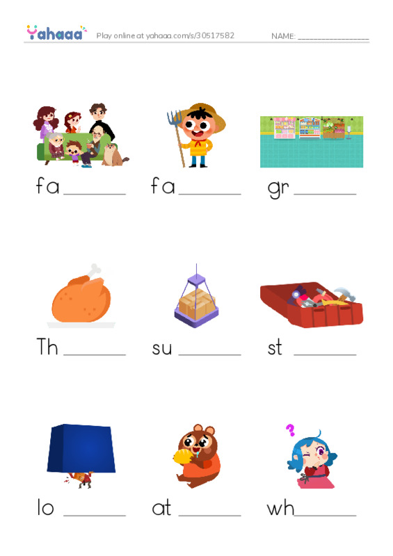 RAZ Vocabulary J: The Thanksgiving the Other Jacks Built PDF worksheet to fill in words gaps