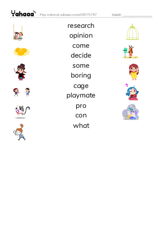 RAZ Vocabulary J: What Pet Should You Get PDF three columns match words