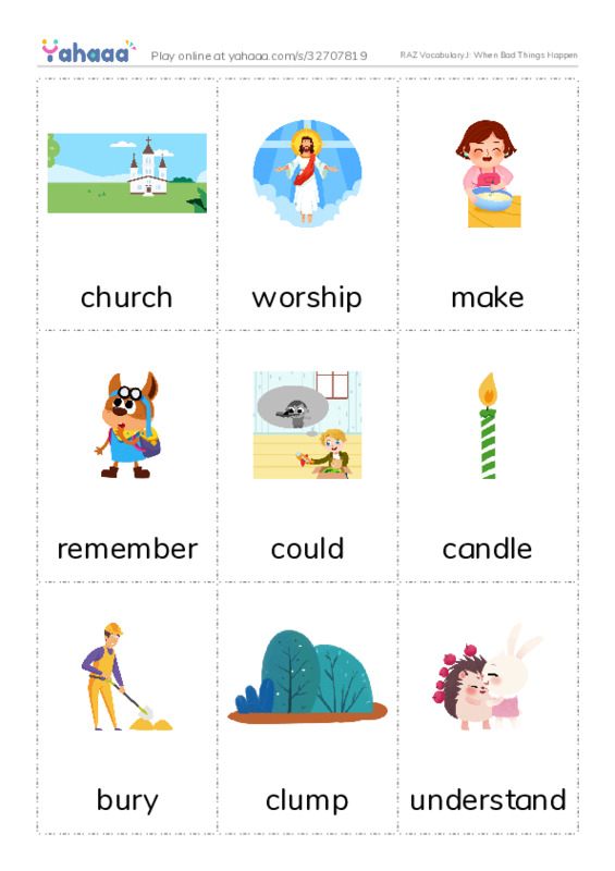 RAZ Vocabulary J: When Bad Things Happen PDF flaschards with images