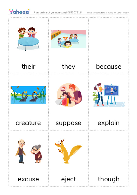 RAZ Vocabulary J: Why Im Late Today PDF flaschards with images