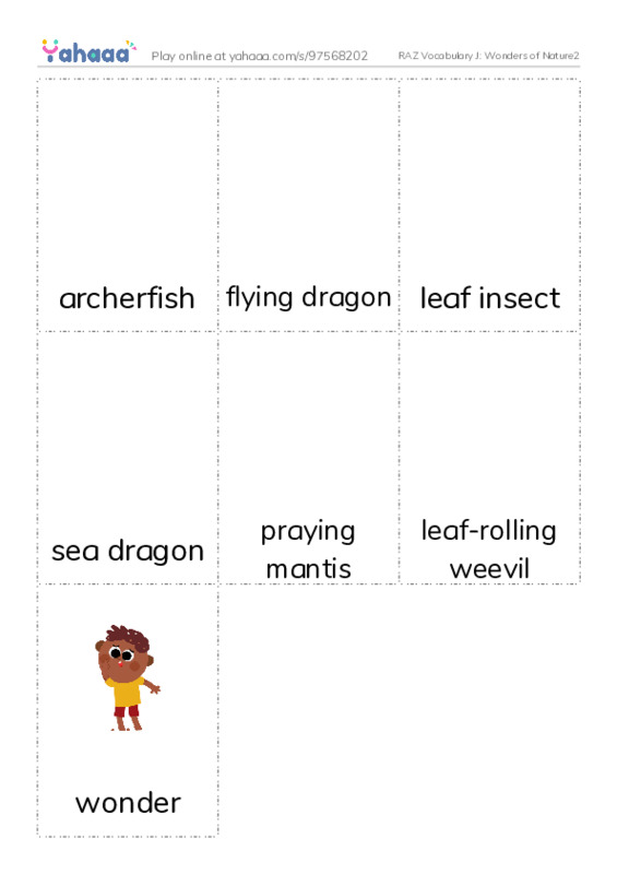 RAZ Vocabulary J: Wonders of Nature2 PDF flaschards with images