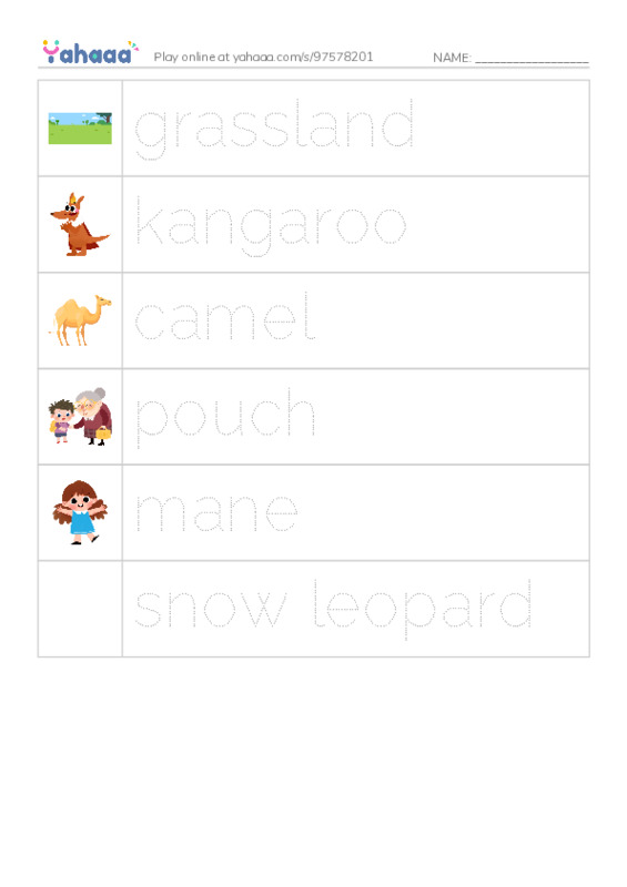 RAZ Vocabulary K: Animals Animals2 PDF one column image words