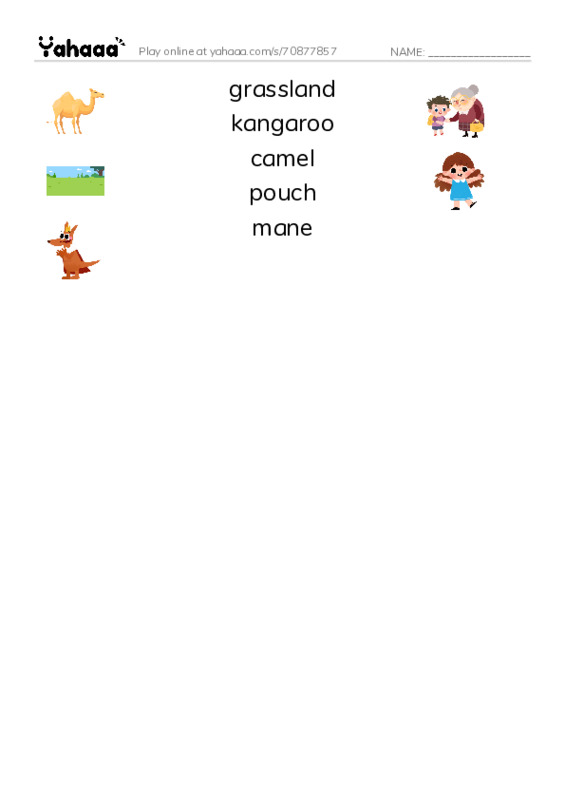 RAZ Vocabulary K: Animals Animals2 PDF three columns match words