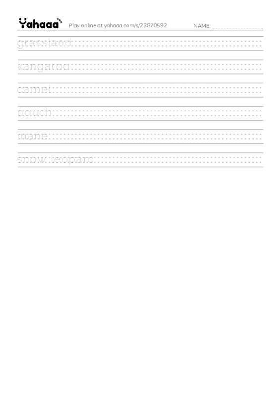 RAZ Vocabulary K: Animals Animals2 PDF write between the lines worksheet